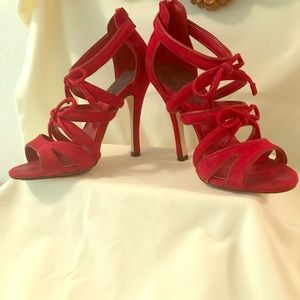 Red Suede Strappy Heels